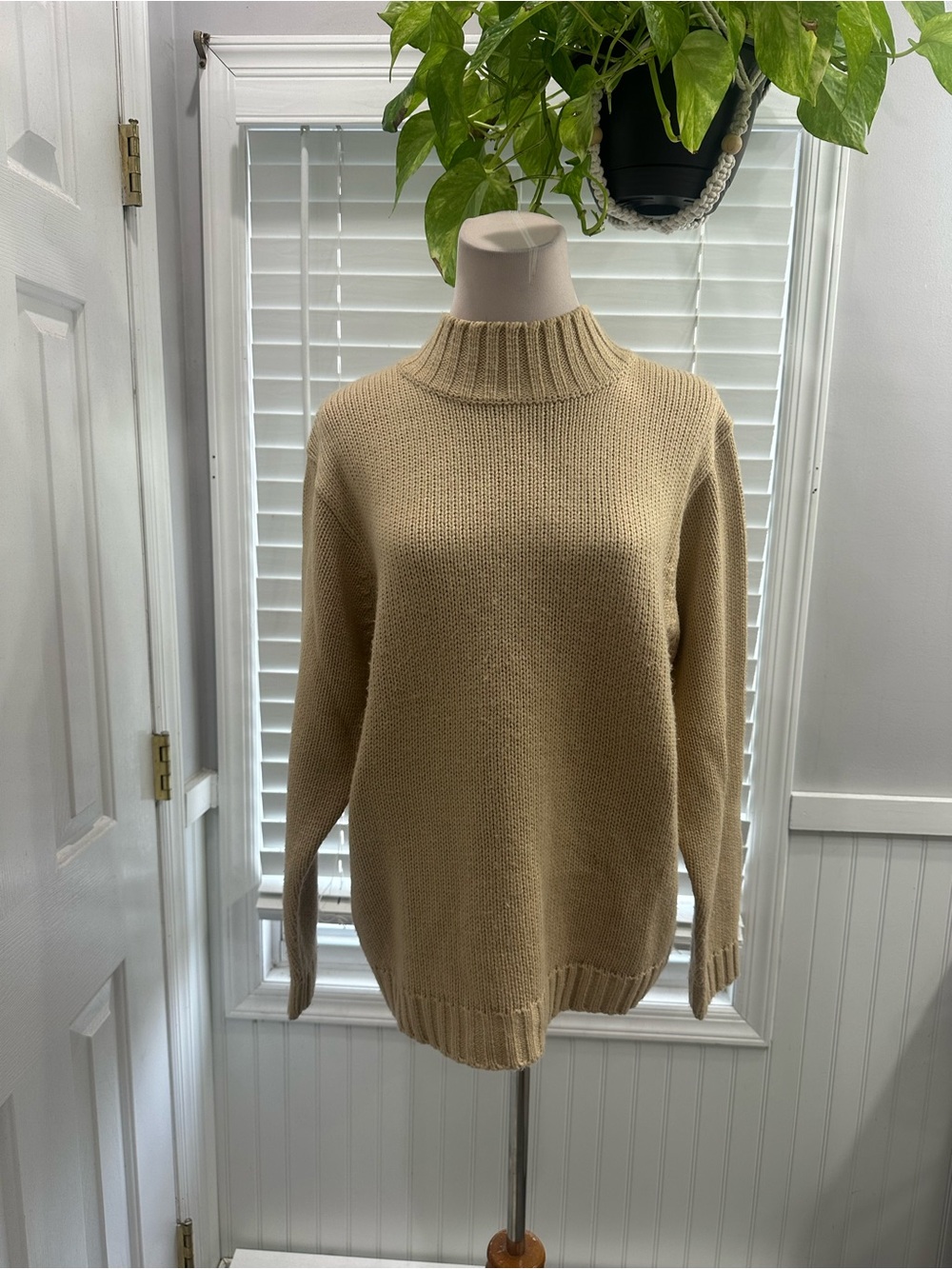 Jennifer Moore tan Ribbed Mock Neck Sweater
